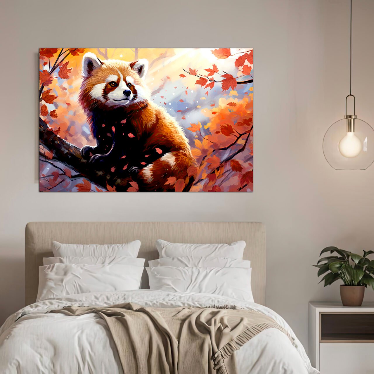 panda roux sur sa branche d'automne