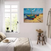 Bateaux de pèche sur la plage style Van Gogh