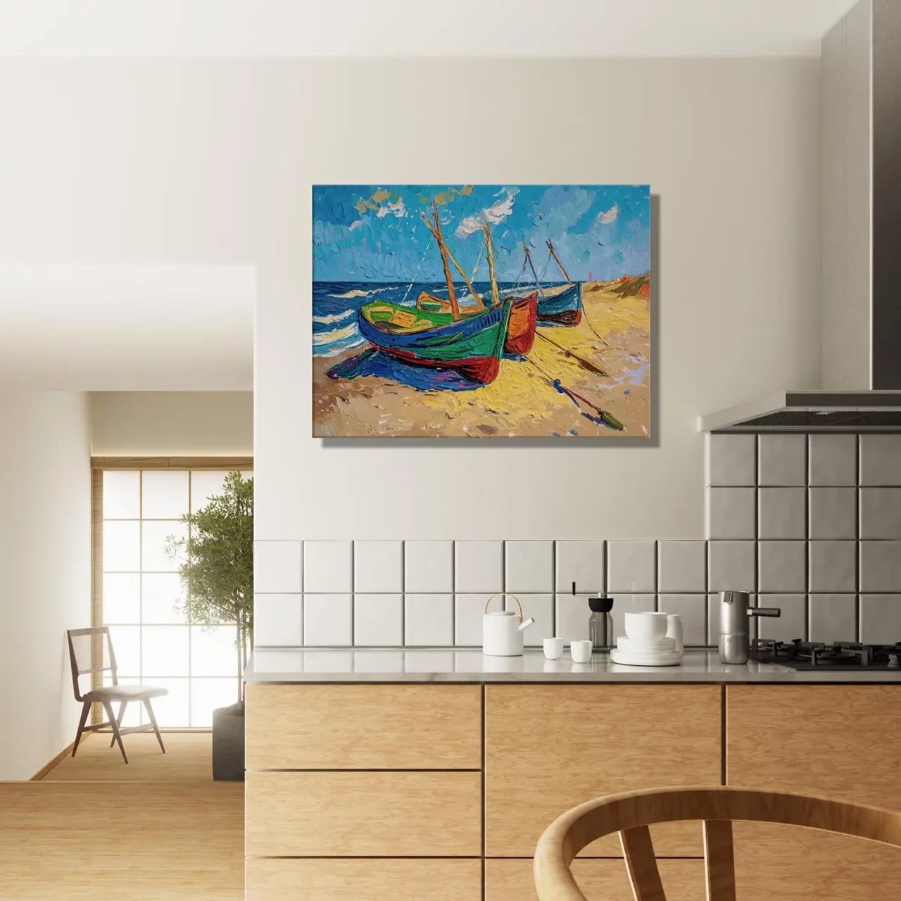 Bateaux de pèche sur la plage style Van Gogh