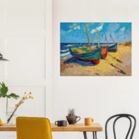 Bateaux de pèche sur la plage style Van Gogh