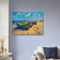 Bateaux de pèche sur la plage style Van Gogh