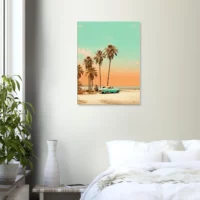 Toile Plage de Cuba et voiture rétro