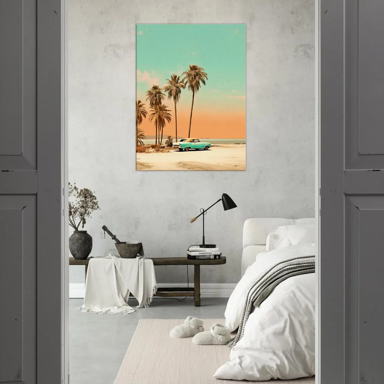 Toile Plage de Cuba et voiture rétro