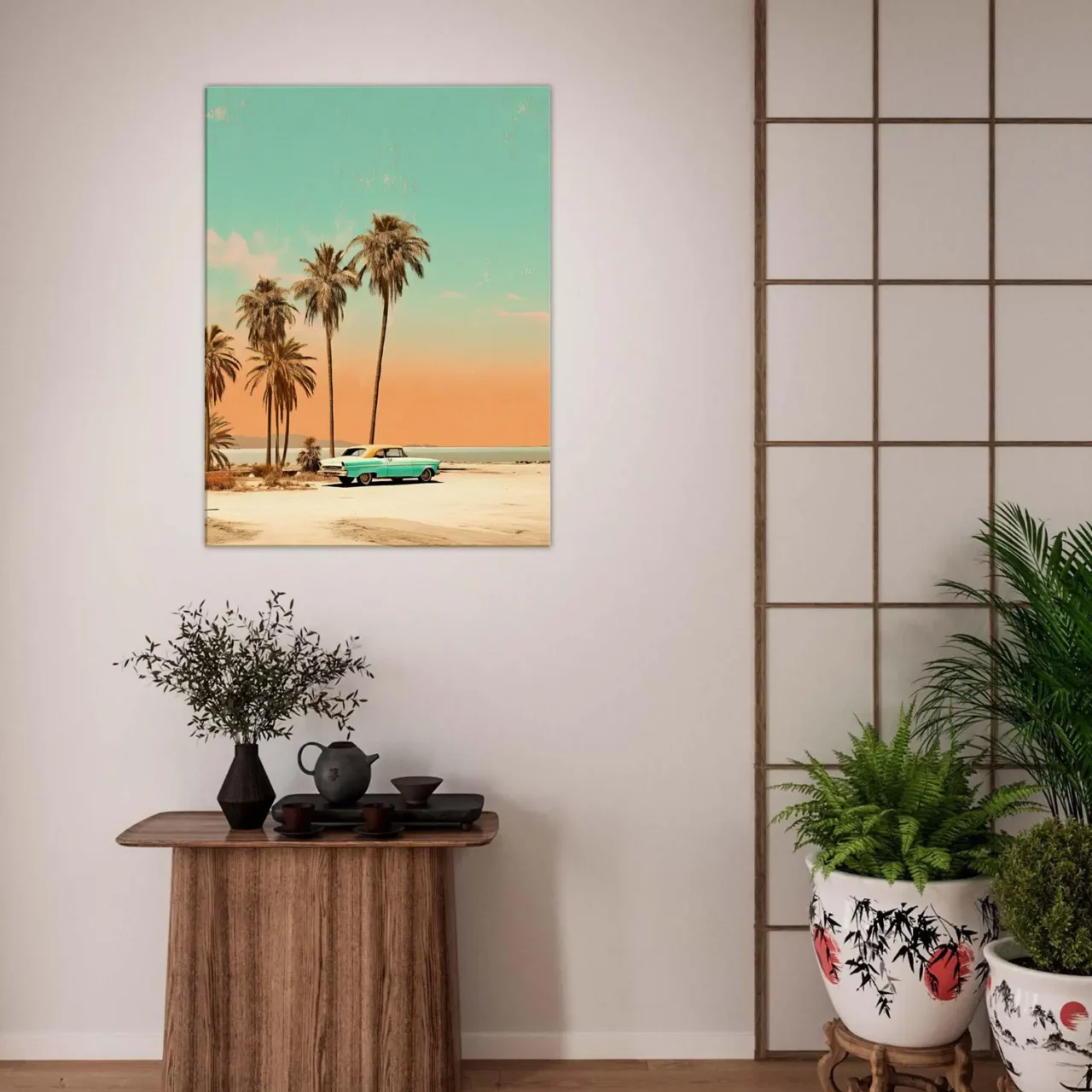 Toile Plage de Cuba et voiture rétro