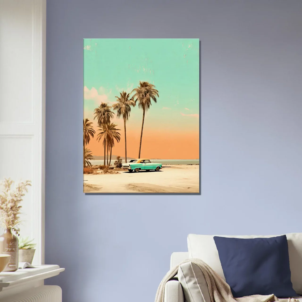 Toile Plage de Cuba et voiture rétro