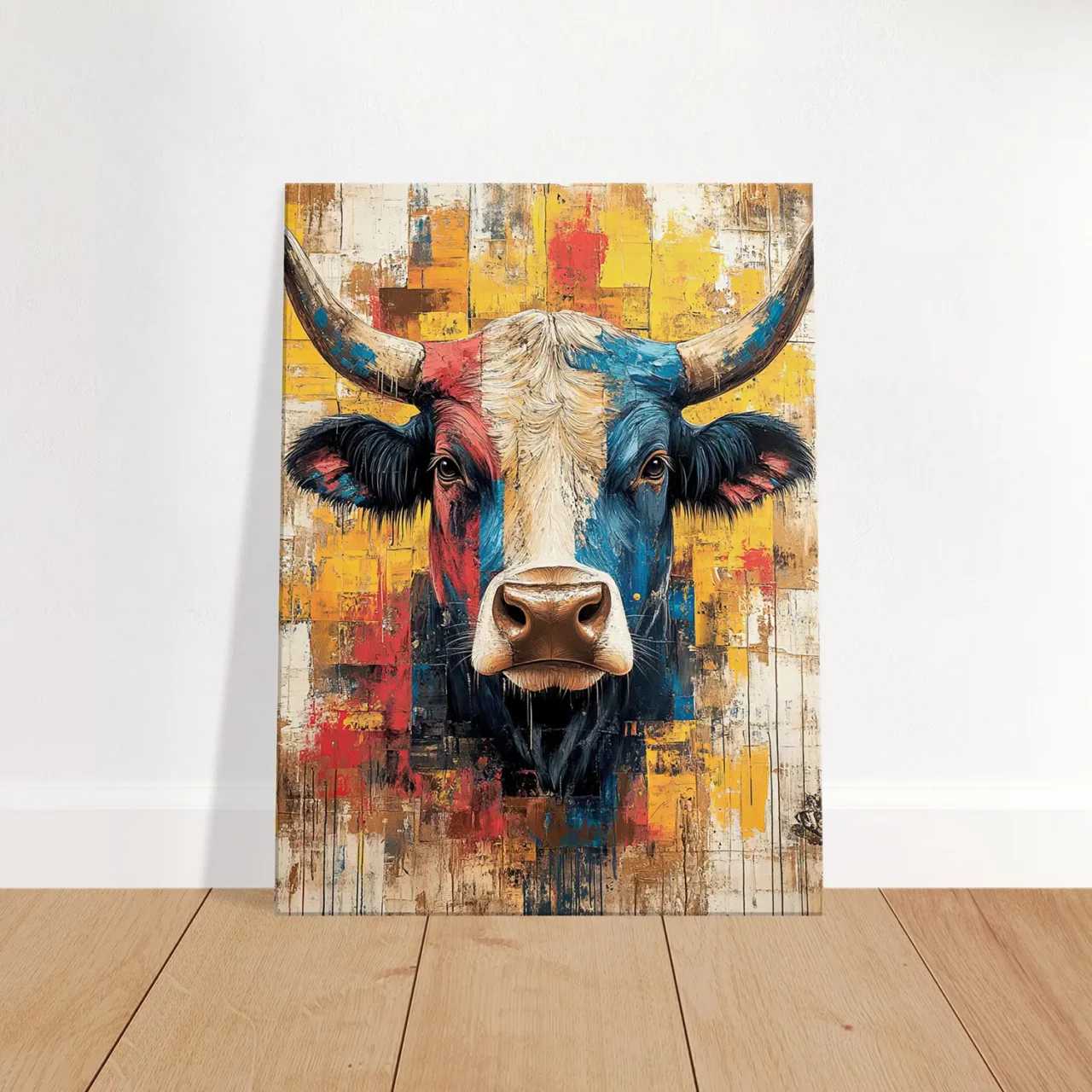 Cadre vache Highland : un tableau abstrait et coloré