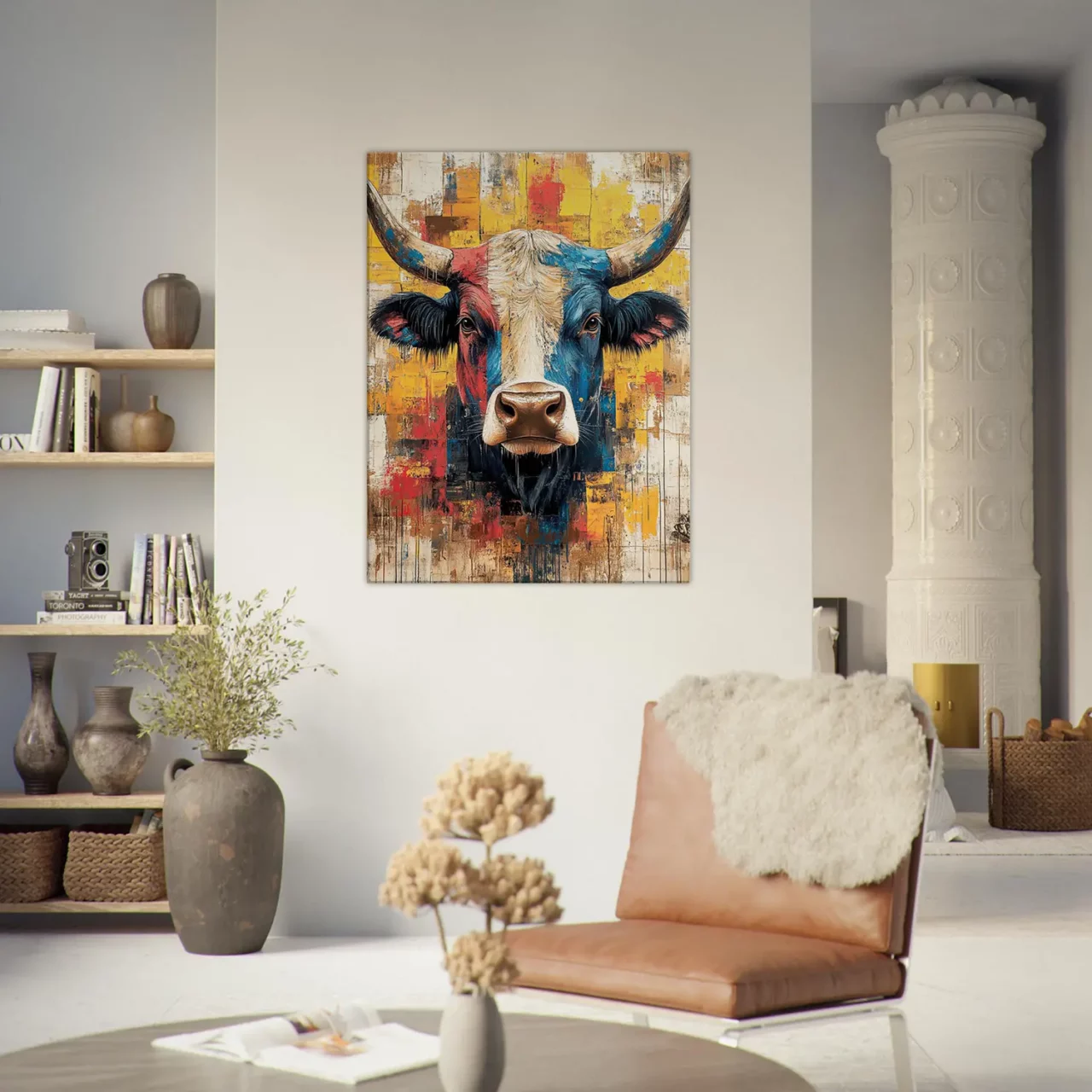 Cadre vache Highland : un tableau abstrait et coloré