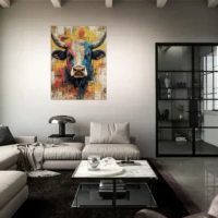 Cadre vache Highland : un tableau abstrait et coloré
