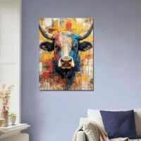 Cadre vache Highland : un tableau abstrait et coloré