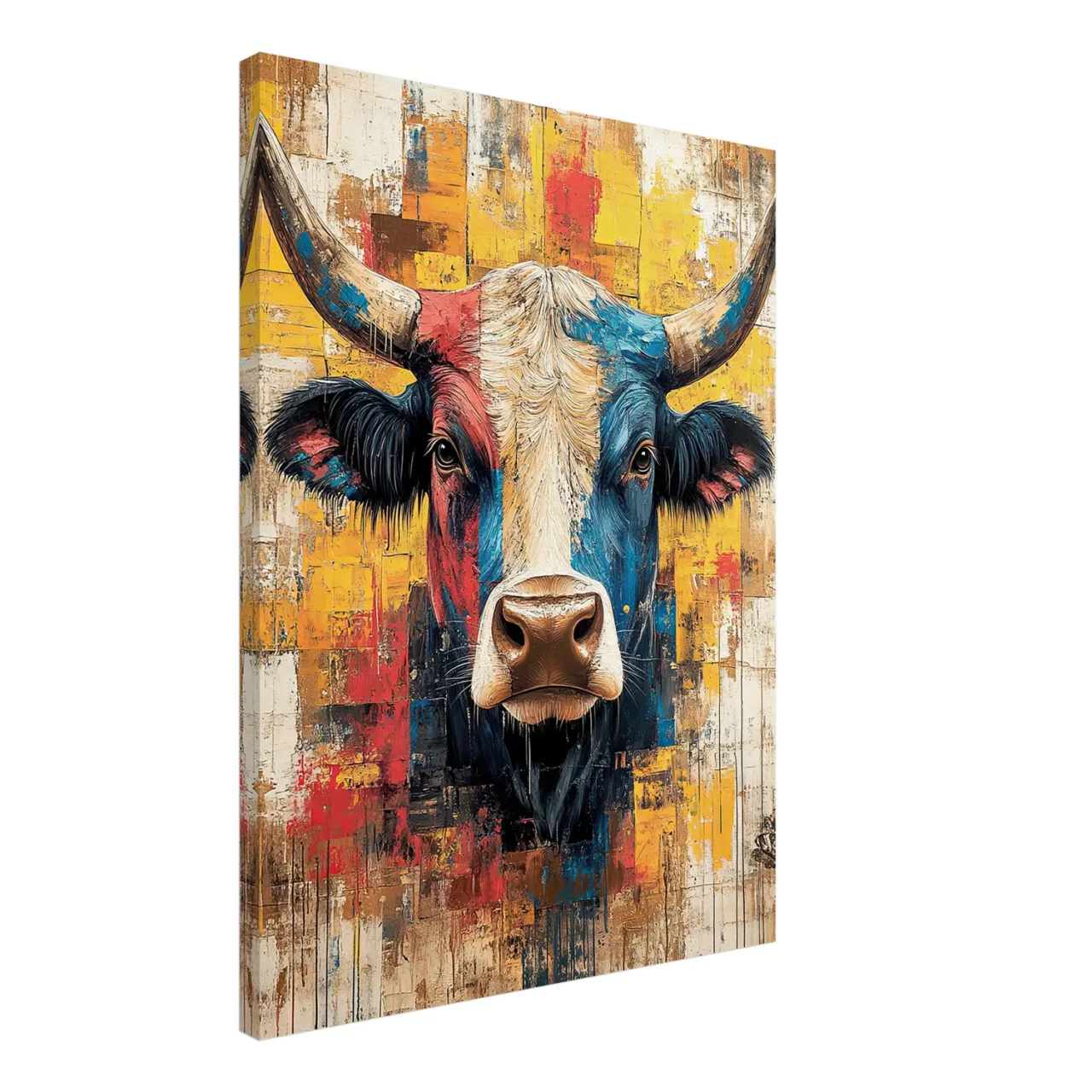 Cadre vache Highland : un tableau abstrait et coloré
