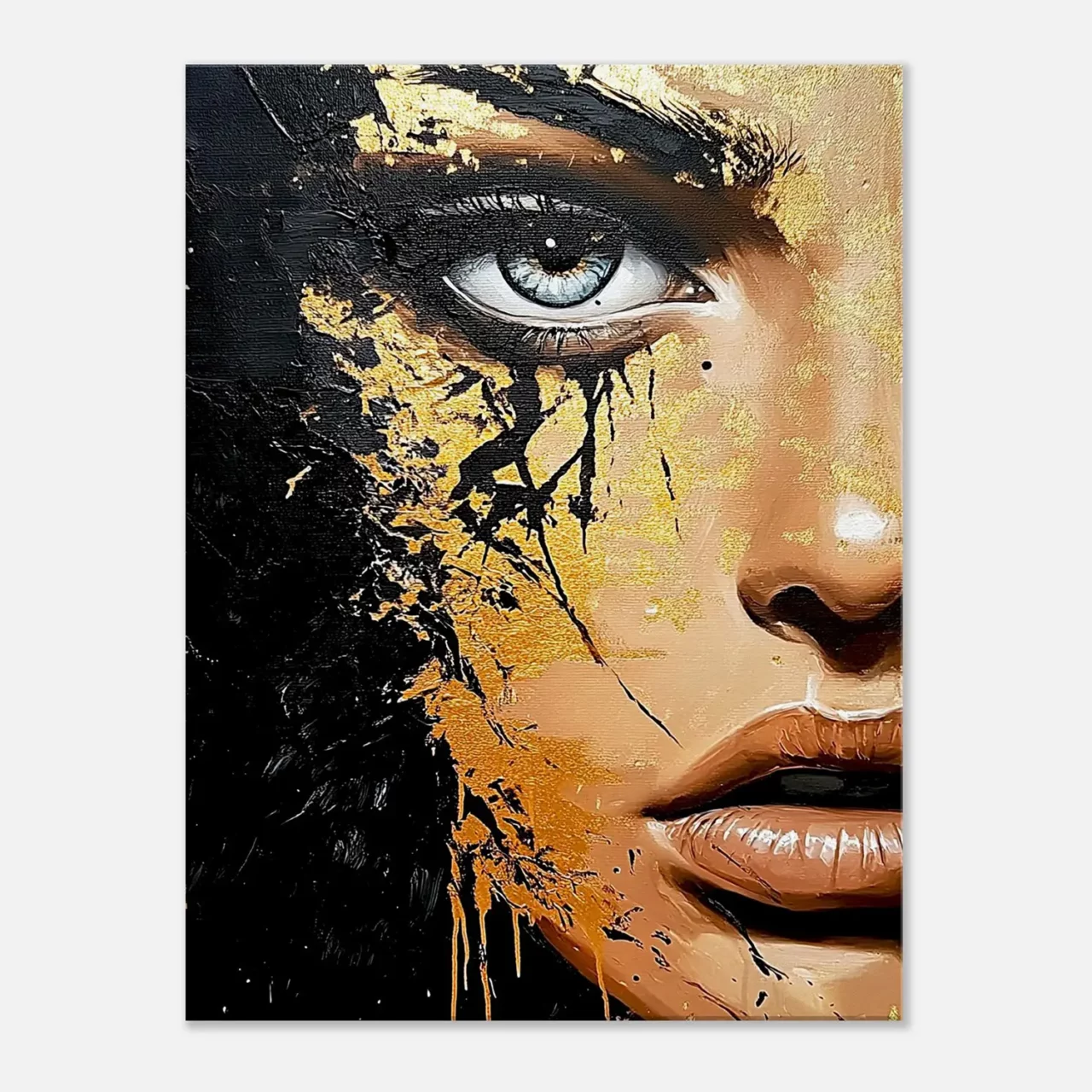 Toile Regard d’or – Fusion de beauté et de chaos