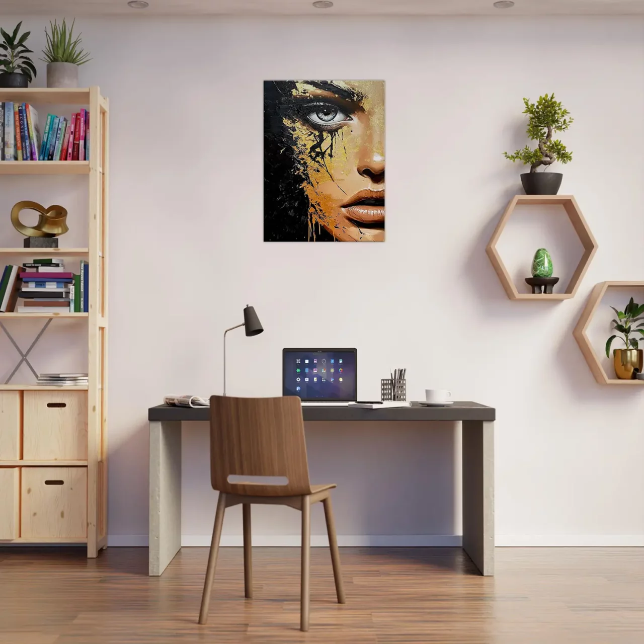 Toile Regard d’or – Fusion de beauté et de chaos