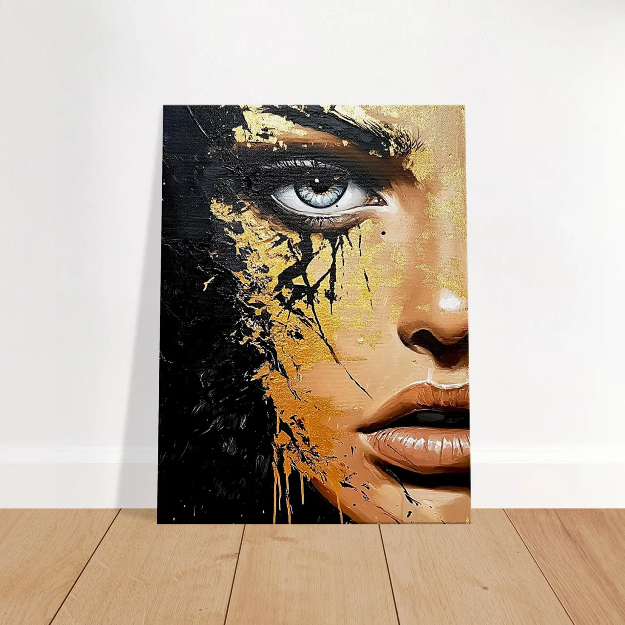Toile Regard d’or – Fusion de beauté et de chaos