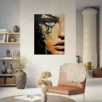 Toile Regard d’or – Fusion de beauté et de chaos