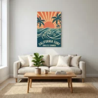 Toile California Surf, vagues rétro et soleil couchant – Endless Summer Toile California Surf, vagues rétro et soleil couchant - Endless Summer - Salon