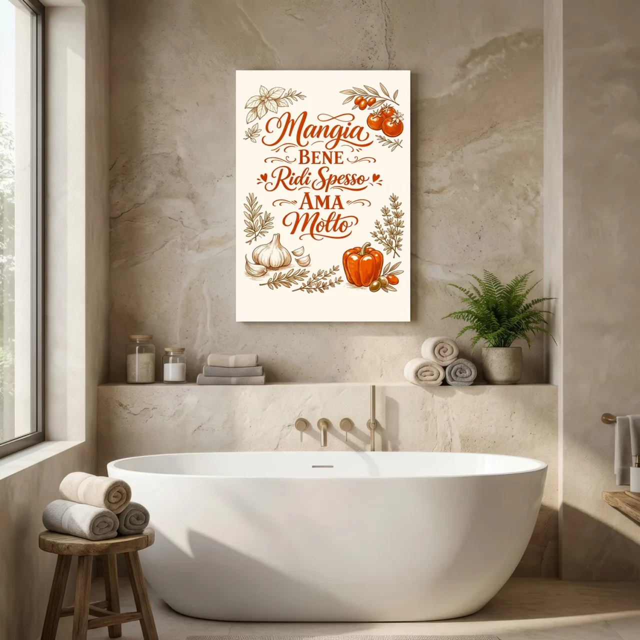 Toile Mangia Bene Ridi Spesso Ama Molto - Sagesse Italienne et Art de Vivre - mise en scène 3