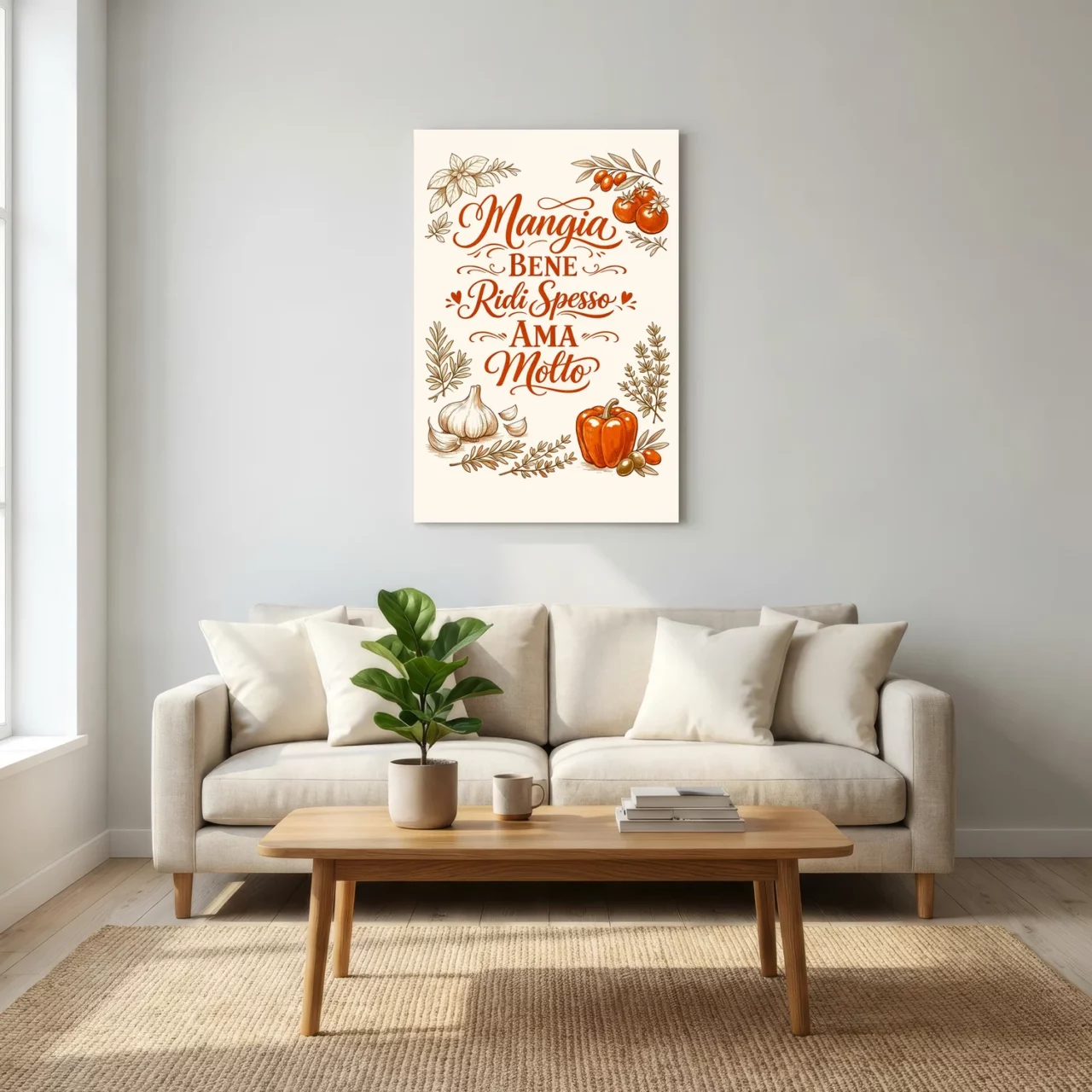 Toile Mangia Bene Ridi Spesso Ama Molto - Sagesse Italienne et Art de Vivre - mise en scène 1
